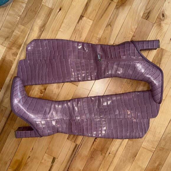 Marc Fisher Unella Knee High Boot Crocodile Embossed Leather Size 9 - Picture 3 of 9